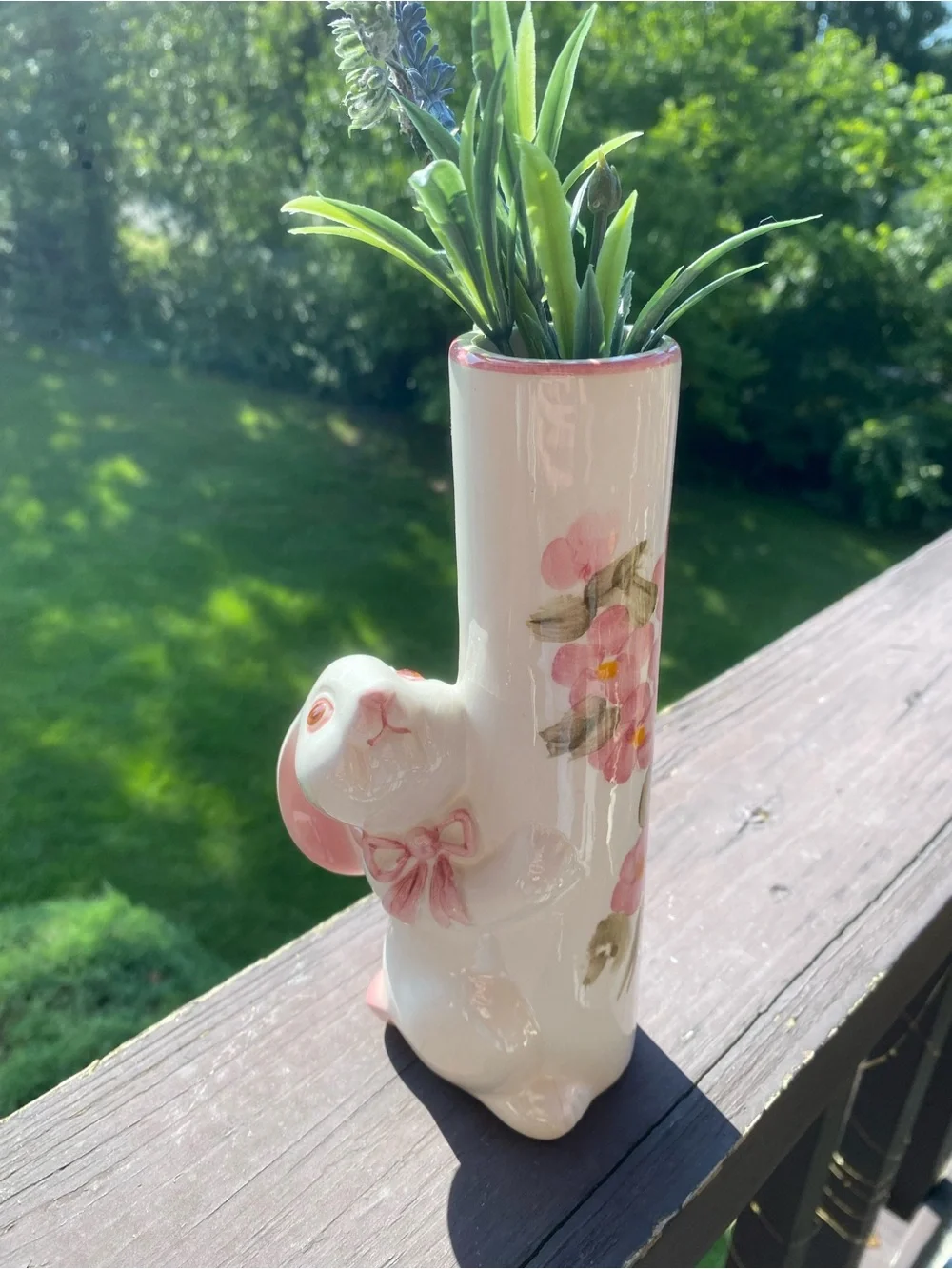 Vintage Porcelain Floral Figurine Vase - White with Pink Accents